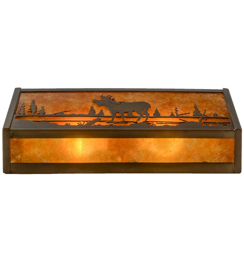 Meyda Lighting Moose Creek 16" 2-Light Antique Copper Vanity Light With Amber Mica Shade Glass