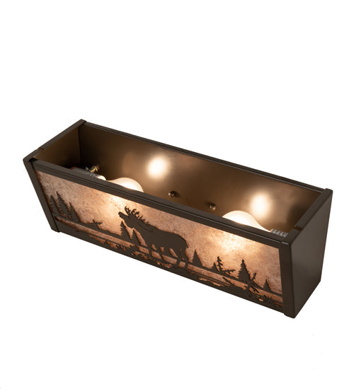 Meyda Lighting Moose Creek 16" 2-Light Timeless Bronze Vanity Light With Silver Mica Shade Glass