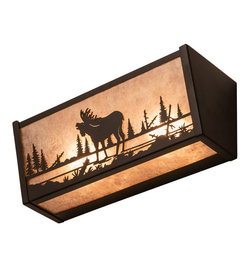 Meyda Lighting Moose Creek 16" 2-Light Timeless Bronze Vanity Light With Silver Mica Shade Glass