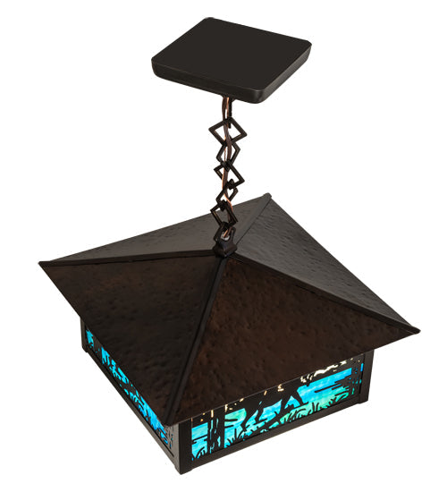 Meyda Lighting Moose Creek 16" Craftsman Brown On Brass Pendant Light With Multi-Colored Shade Glass
