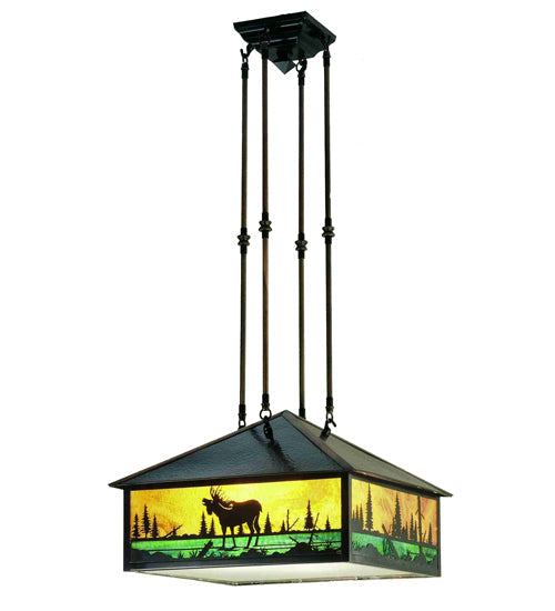 Meyda Lighting Moose Creek 18"Sq 3-Light Pendant Light With Multi-Colored Shade Glass