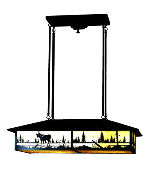 Meyda Lighting Moose Creek 35" 4-Light Black Island Pendant Light With Mauve & Beige Shade Glass