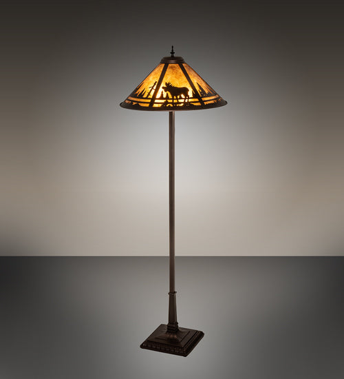 Meyda Lighting Moose Creek 65" 2-Light Mahogany Bronze Floor Lamp With Amber Mica Shade Glass