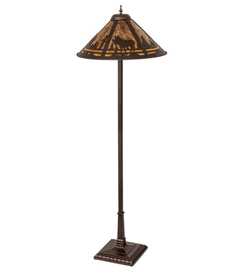 Meyda Lighting Moose Creek 65" 2-Light Mahogany Bronze Floor Lamp With Amber Mica Shade Glass