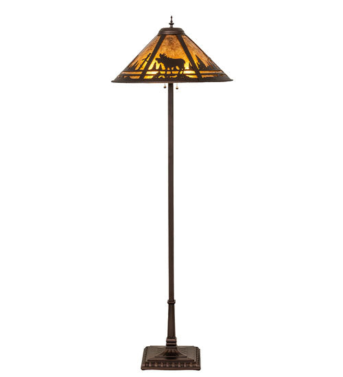 Meyda Lighting Moose Creek 65" 2-Light Mahogany Bronze Floor Lamp With Amber Mica Shade Glass