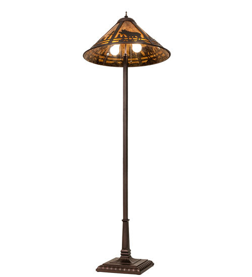 Meyda Lighting Moose Creek 65" 2-Light Mahogany Bronze Floor Lamp With Amber Mica Shade Glass