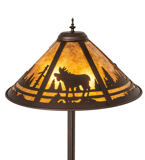 Meyda Lighting Moose Creek 65" 2-Light Mahogany Bronze Floor Lamp With Amber Mica Shade Glass