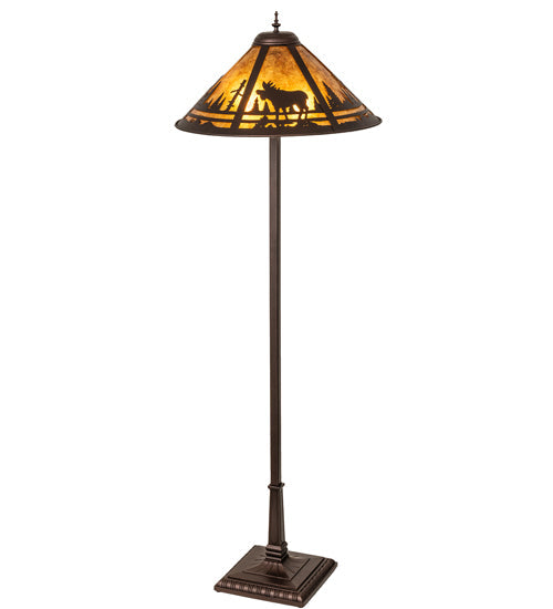 Meyda Lighting Moose Creek 65" 2-Light Mahogany Bronze Floor Lamp With Amber Mica Shade Glass