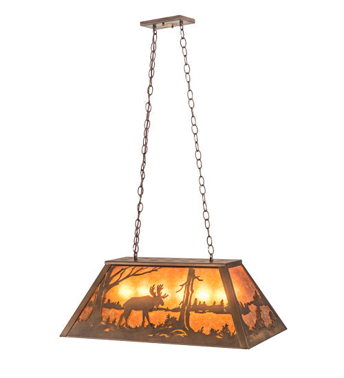 Meyda Lighting Moose & Elk 17" 6-Light Antique Copper Island Pendant Light With Amber Mica Shade Glass