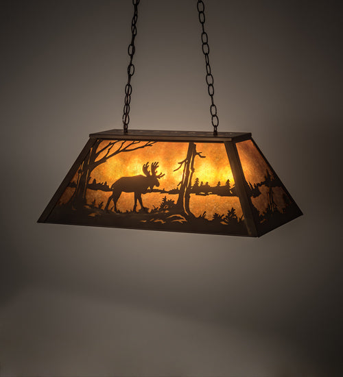 Meyda Lighting Moose & Elk 17" 6-Light Antique Copper Island Pendant Light With Amber Mica Shade Glass