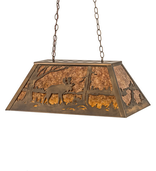 Meyda Lighting Moose & Elk 17" 6-Light Antique Copper Island Pendant Light With Amber Mica Shade Glass