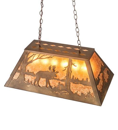 Meyda Lighting Moose & Elk 17" 6-Light Antique Copper Island Pendant Light With Amber Mica Shade Glass