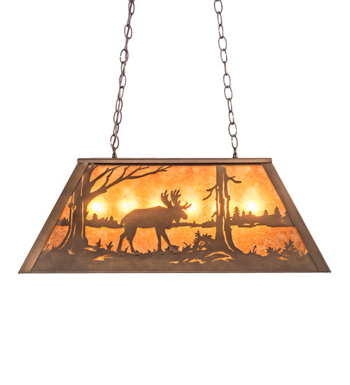 Meyda Lighting Moose & Elk 17" 6-Light Antique Copper Island Pendant Light With Amber Mica Shade Glass