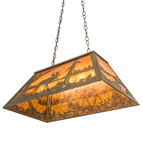 Meyda Lighting Moose & Elk 17" 6-Light Antique Copper Island Pendant Light With Amber Mica Shade Glass