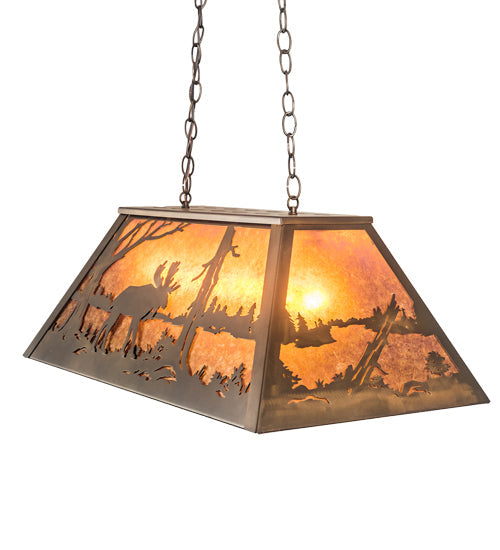 Meyda Lighting Moose & Elk 17" 6-Light Antique Copper Island Pendant Light With Amber Mica Shade Glass