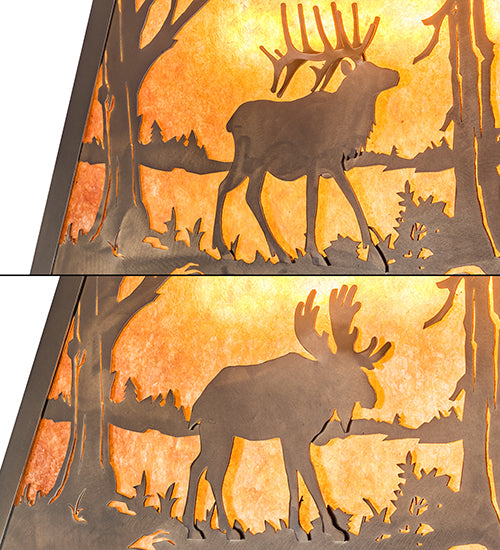 Meyda Lighting Moose & Elk 17" 6-Light Antique Copper Island Pendant Light With Amber Mica Shade Glass