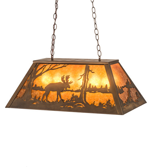 Meyda Lighting Moose & Elk 17" 6-Light Antique Copper Island Pendant Light With Amber Mica Shade Glass