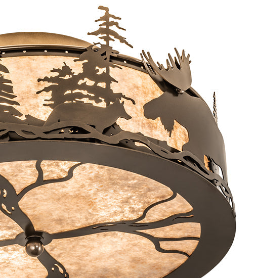 Meyda Lighting Moose & Fox 24" 4-Light Brown Bronze Flush Mount Light With Silver Mica Shade Glass