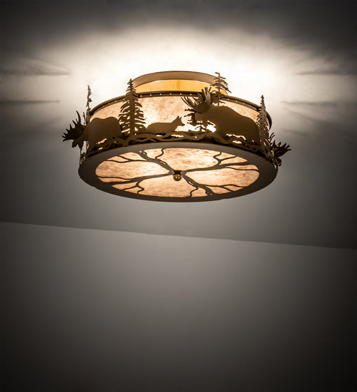 Meyda Lighting Moose & Fox 24" 4-Light Fawn Brown Flush Mount Light With Silver Mica Shade Glass