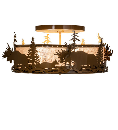Meyda Lighting Moose & Fox 24" 4-Light Fawn Brown Flush Mount Light With Silver Mica Shade Glass