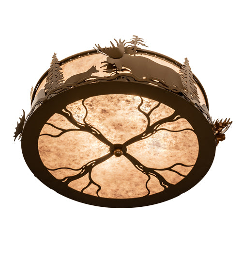 Meyda Lighting Moose & Fox 24" 4-Light Fawn Brown Flush Mount Light With Silver Mica Shade Glass