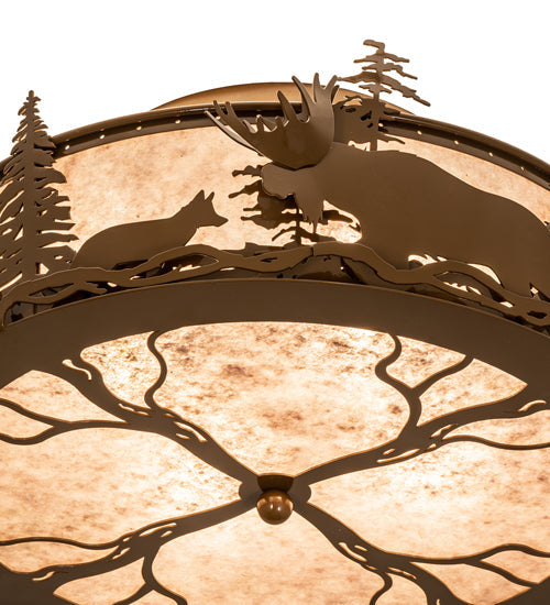 Meyda Lighting Moose & Fox 24" 4-Light Fawn Brown Flush Mount Light With Silver Mica Shade Glass