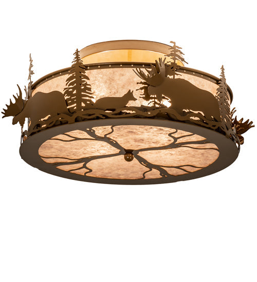 Meyda Lighting Moose & Fox 24" 4-Light Fawn Brown Flush Mount Light With Silver Mica Shade Glass