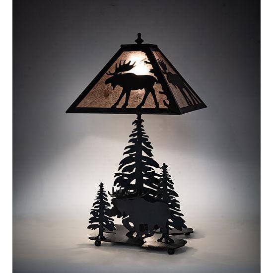 Meyda Lighting Moose On The Loose 21" Black Table Lamp With Silver Mica Shade Glass