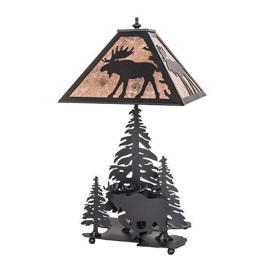 Meyda Lighting Moose On The Loose 21" Black Table Lamp With Silver Mica Shade Glass