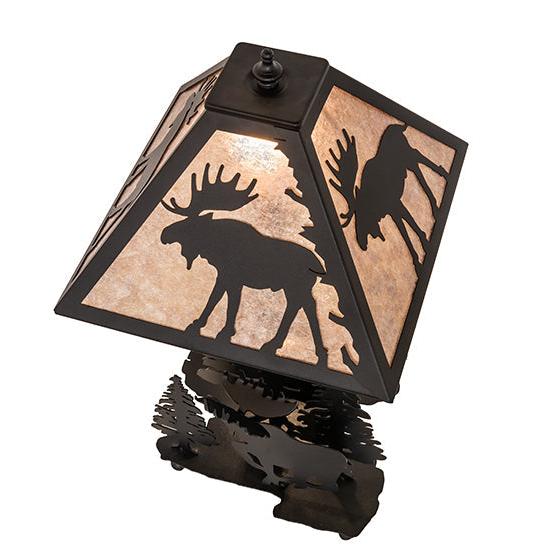 Meyda Lighting Moose On The Loose 21" Black Table Lamp With Silver Mica Shade Glass