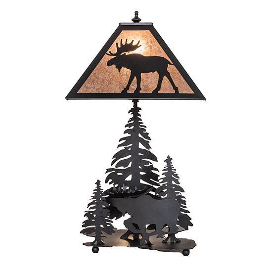 Meyda Lighting Moose On The Loose 21" Black Table Lamp With Silver Mica Shade Glass