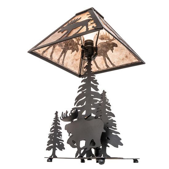 Meyda Lighting Moose On The Loose 21" Black Table Lamp With Silver Mica Shade Glass