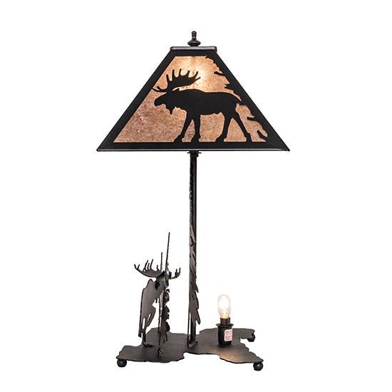 Meyda Lighting Moose On The Loose 21" Black Table Lamp With Silver Mica Shade Glass