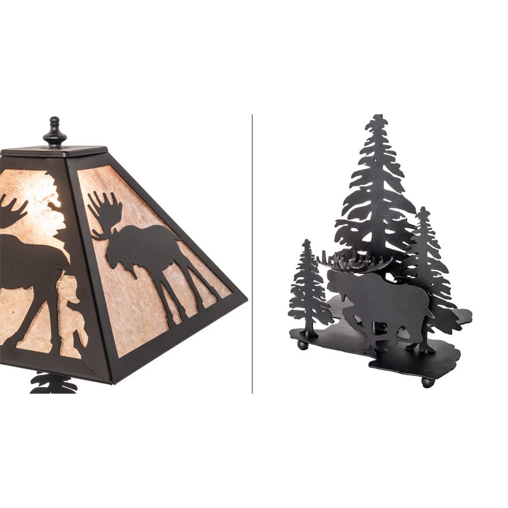 Meyda Lighting Moose On The Loose 21" Black Table Lamp With Silver Mica Shade Glass