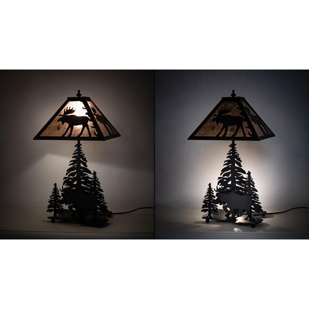 Meyda Lighting Moose On The Loose 21" Black Table Lamp With Silver Mica Shade Glass