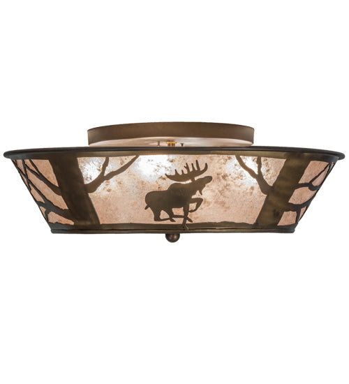 Meyda Lighting Moose On The Loose 22" Antique Copper Flushmount With Silver Mica Shade Glass