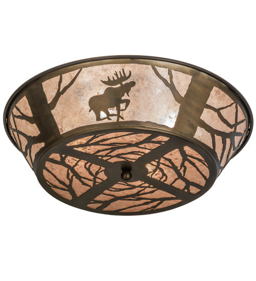 Meyda Lighting Moose On The Loose 22" Antique Copper Flushmount With Silver Mica Shade Glass