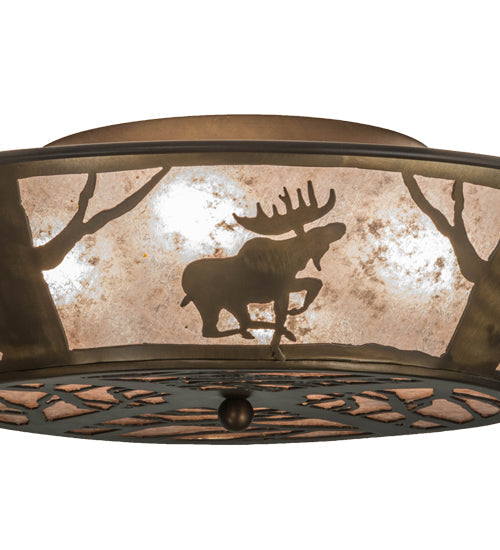 Meyda Lighting Moose On The Loose 22" Antique Copper Flushmount With Silver Mica Shade Glass