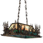 Meyda Lighting Moose Through The Trees 36" 6-Light Dark Burnished Antique Copper Island Pendant Light With Sky Blue & Blue Green Ripple Shade Glass