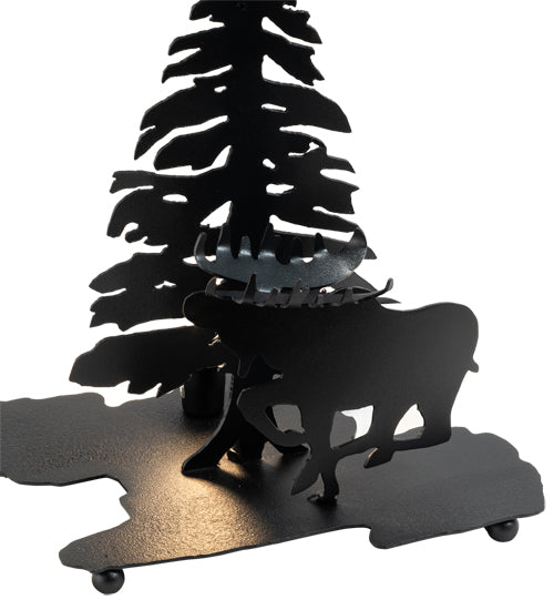 Meyda Lighting Moose Through the Trees 13" 2-Light Textured Black Table Lamp Base With Lighted Base