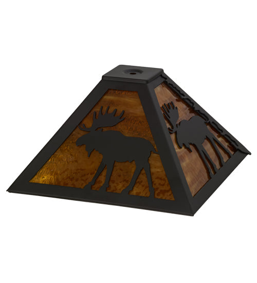 Meyda Lighting Moose Through the Trees 16" Oil Rubbed Bronze Frame With Honey Amber Shade Glass