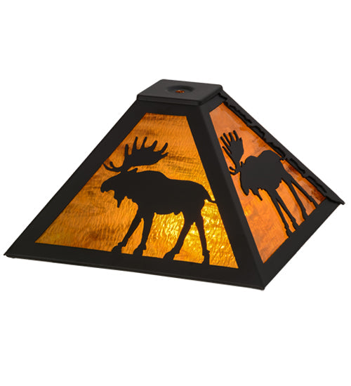 Meyda Lighting Moose Through the Trees 16" Oil Rubbed Bronze Frame With Honey Amber Shade Glass