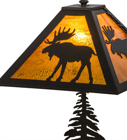 Meyda Lighting Moose Through the Trees 21" 2-Light Oil Rubbed Bronze Table Lamp With Honey Amber Art Shade Glass and Lighted Base