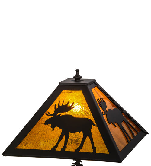 Meyda Lighting Moose Through the Trees 21" 2-Light Oil Rubbed Bronze Table Lamp With Honey Amber Art Shade Glass and Lighted Base