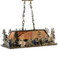 Meyda Lighting Moose Through the Trees 35" 6-Light Antique Copper Island Pendant Light With Amber and Blue Shade Glass