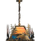 Meyda Lighting Moose Through the Trees 35" 6-Light Antique Copper Island Pendant Light With Amber and Blue Shade Glass