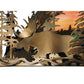 Meyda Lighting Moose Through the Trees 35" 6-Light Antique Copper Island Pendant Light With Amber and Blue Shade Glass