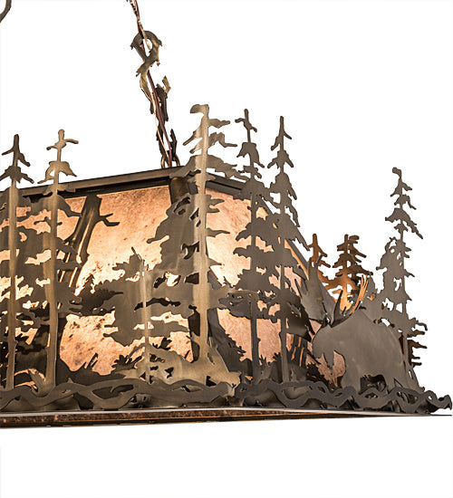Meyda Lighting Moose Through the Trees 35" 6-Light Antique Copper Island Pendant Light With Silver Mica Shade Glass