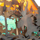 Meyda Lighting Moose Through the Trees 35" 6-Light Dark Burnished Antique Copper Island Pendant Light With Multi-Colored Shade Glass