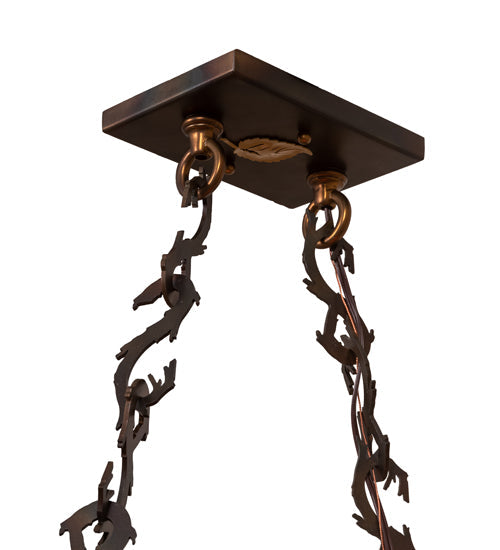 Meyda Lighting Moose Through the Trees 36" 6-Light Dark Burnished Antique Copper Island Pendant Light With Multi-Colored Shade Glass